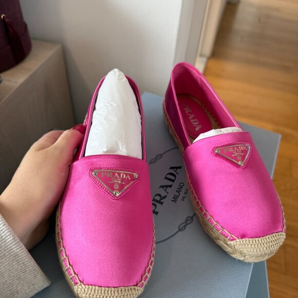 NWT Prada Espadrilles Begonia Pink Satin Braided Jute Sole Sz 35 - Picture 7 of 11